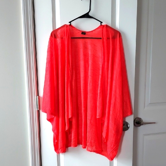no brand name Sweaters - Vibrant Coral Open Front Cardigan Measurements Are App.